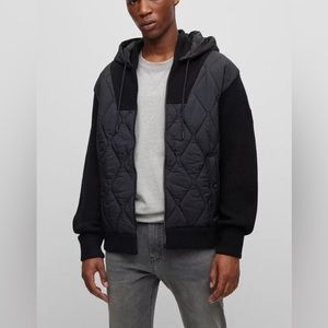 Brand new Hugo boss MIXED-MATERIAL ZIP-UP HOODIE WITH ONION QUILTING size M